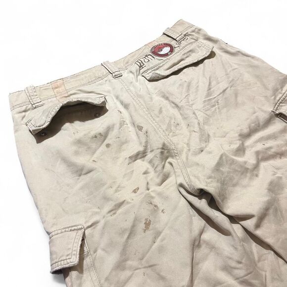 Quiksilver Distressed Cargo Shorts, Detailed w Graphics Ripped Tan Brown Sz 33 - Picture 6 of 7